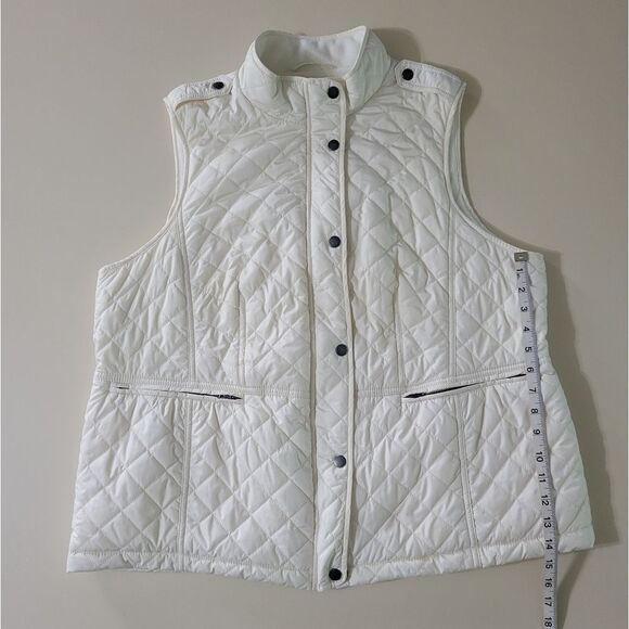 Talbots Ivory Quilted Fleece Lined White Zip Front Vest - Picture 7 of 13